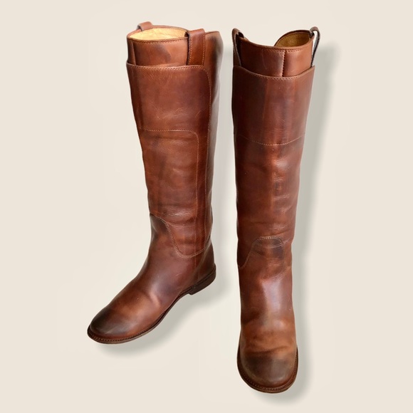 Frye Paige Cognac Knee-High Pull-On Leather Boots - Picture 8 of 16